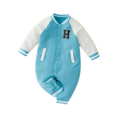 The Nolan - Baby Boy Baseball Long-Sleeved Letter Long Sleeves And Trousers Jumpsuit