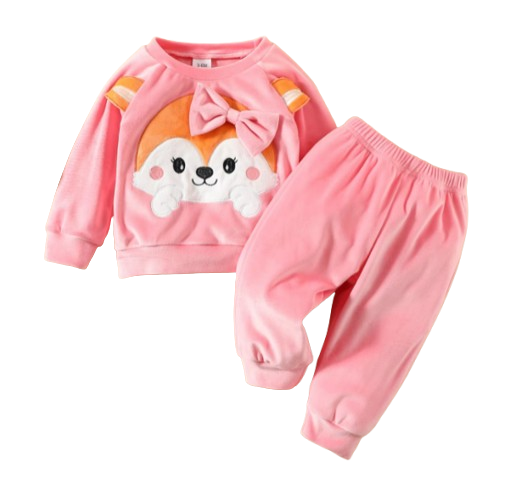 The Nora - Baby Girl Fleece Cute Bow Fox Fluff Long Sleeve + Pants