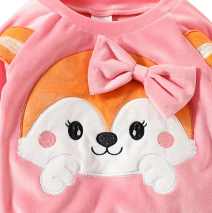 The Nora - Baby Girl Fleece Cute Bow Fox Fluff Long Sleeve + Pants