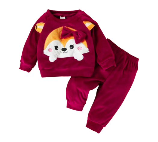 The Nora - Baby Girl Fleece Cute Bow Fox Fluff Long Sleeve + Pants