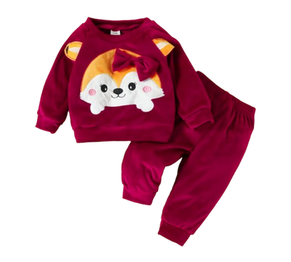 The Nora - Baby Girl Fleece Cute Bow Fox Fluff Long Sleeve + Pants