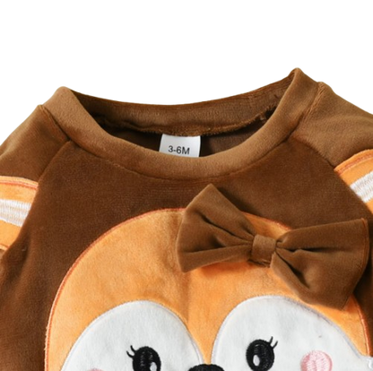 The Nora - Baby Girl Fleece Cute Bow Fox Fluff Long Sleeve + Pants