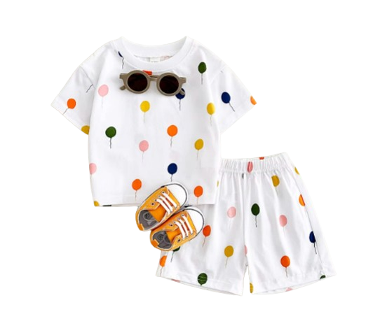 The Oscar - Baby Unisex Colorful Balloon Print Short Sleeved T-shirt + Shorts