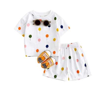 The Oscar - Baby Unisex Colorful Balloon Print Short Sleeved T-shirt + Shorts