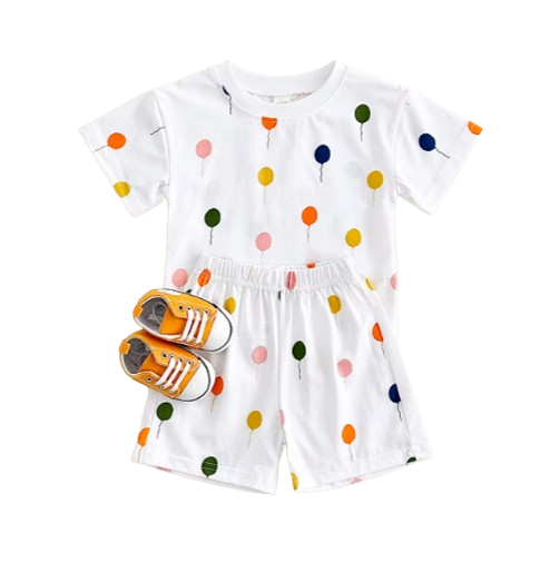 The Oscar - Baby Unisex Colorful Balloon Print Short Sleeved T-shirt + Shorts