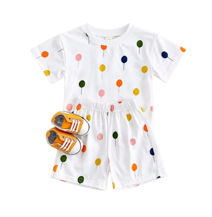 The Oscar - Baby Unisex Colorful Balloon Print Short Sleeved T-shirt + Shorts