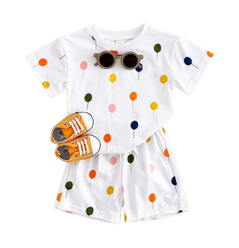 The Oscar - Baby Unisex Colorful Balloon Print Short Sleeved T-shirt + Shorts