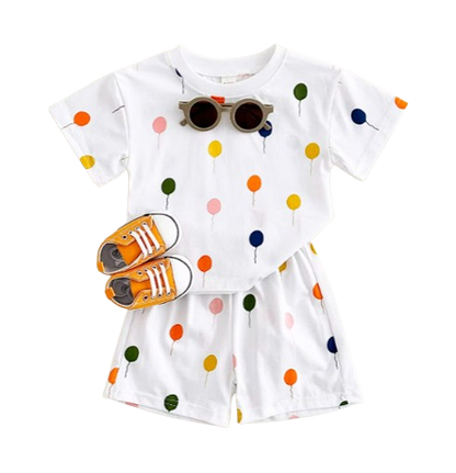 The Oscar - Baby Unisex Colorful Balloon Print Short Sleeved T-shirt + Shorts