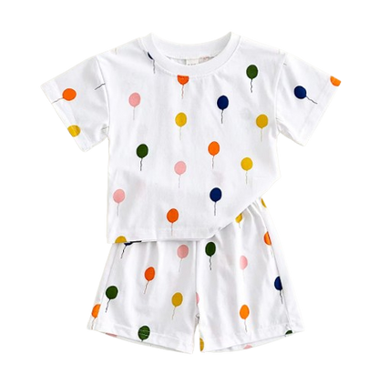 The Oscar - Baby Unisex Colorful Balloon Print Short Sleeved T-shirt + Shorts