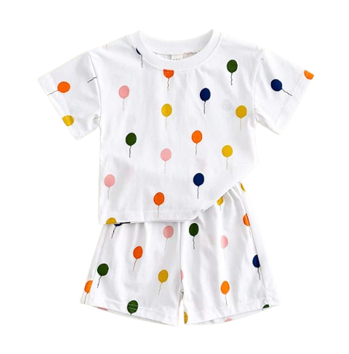 The Oscar - Baby Unisex Colorful Balloon Print Short Sleeved T-shirt + Shorts