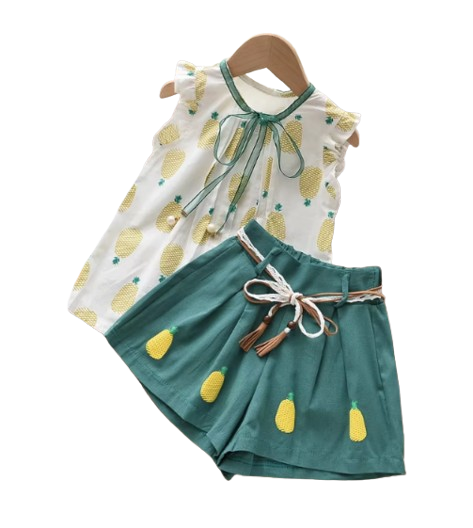 The Penelope - Baby Girl Pineapple Print Sleeveless Tops + Shorts