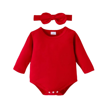 The Piper - Baby Girl Long Sleeve Red Romper Heart Print Skirt & Headband