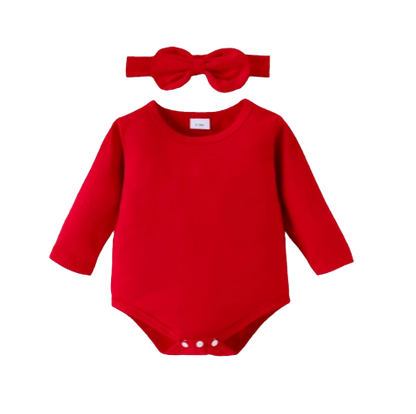 The Piper - Baby Girl Long Sleeve Red Romper Heart Print Skirt & Headband