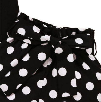 The Rachel - Baby Black Short Sleeve Tops + Polka Dot Shorts + Headband