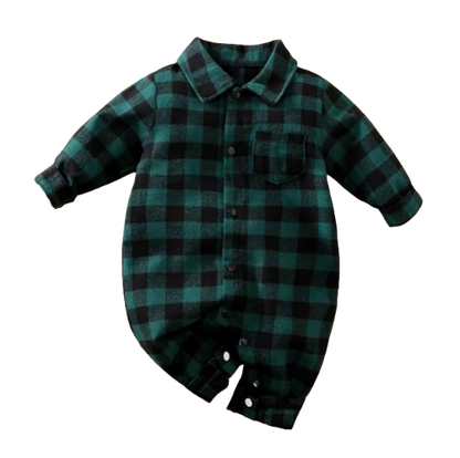 The Rhett - Baby Boy Green Plaid Rompers