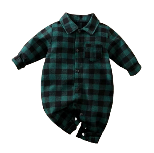 The Rhett - Baby Boy Green Plaid Rompers