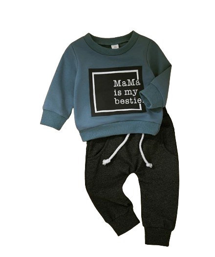 The Robert - Baby Boy "Mama Is My Bestie" Casual Print Pullover Top + Pants