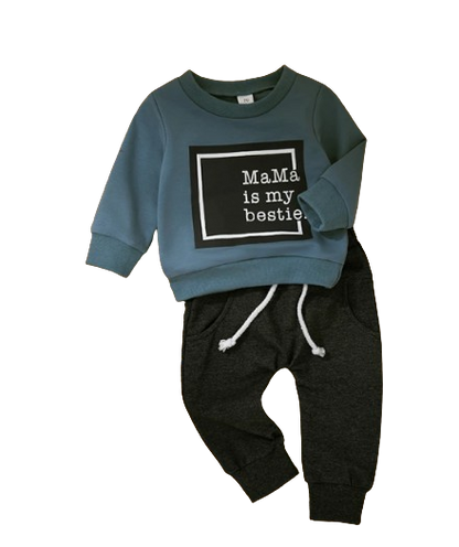 The Robert - Baby Boy "Mama Is My Bestie" Casual Print Pullover Top + Pants