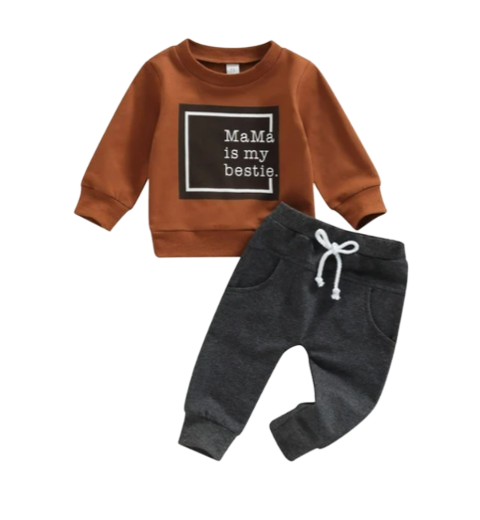 The Robert - Baby Boy "Mama Is My Bestie" Casual Print Pullover Top + Pants