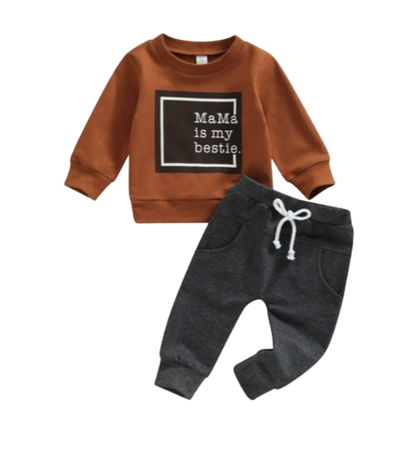 The Robert - Baby Boy "Mama Is My Bestie" Casual Print Pullover Top + Pants