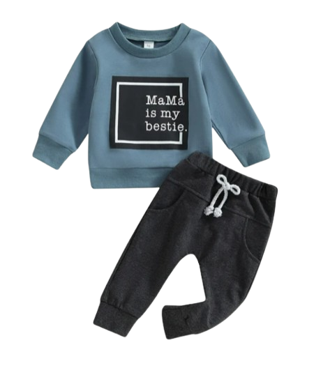 The Robert - Baby Boy "Mama Is My Bestie" Casual Print Pullover Top + Pants