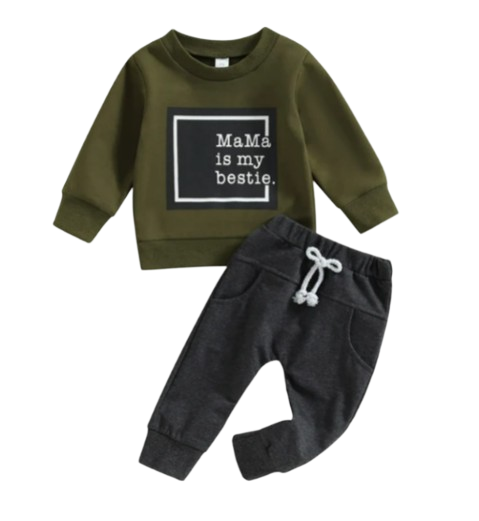 The Robert - Baby Boy "Mama Is My Bestie" Casual Print Pullover Top + Pants