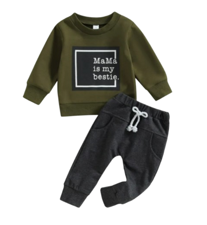 The Robert - Baby Boy "Mama Is My Bestie" Casual Print Pullover Top + Pants