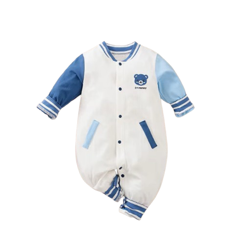 The Roman - Baby Boy  Cute Baseball Suit Teddy Bear Embroidered Cotton Bodysuit