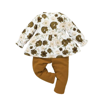 The Rosalie - Baby Girl Brown Floral Long Sleeve Tops + Pants