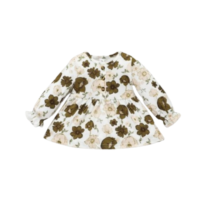 The Rosalie - Baby Girl Brown Floral Long Sleeve Tops + Pants