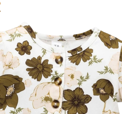 The Rosalie - Baby Girl Brown Floral Long Sleeve Tops + Pants