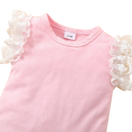 The Rose - Baby Pink Solid Colour Tops + Floral Skirt + Headband