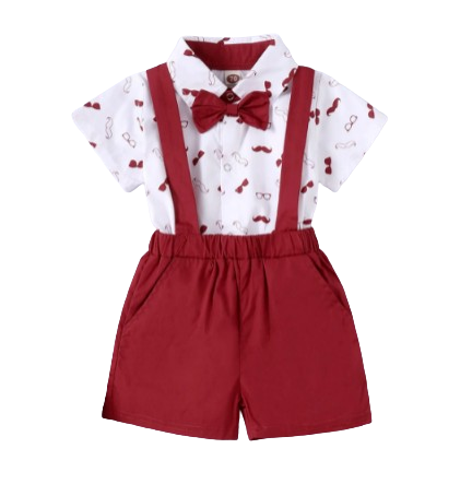 The Ryan - Short Sleeve Bodysuit with Bow + Suspender Pants