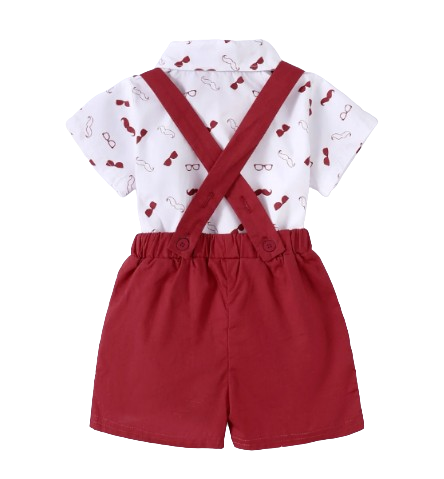 The Ryan - Short Sleeve Bodysuit with Bow + Suspender Pants