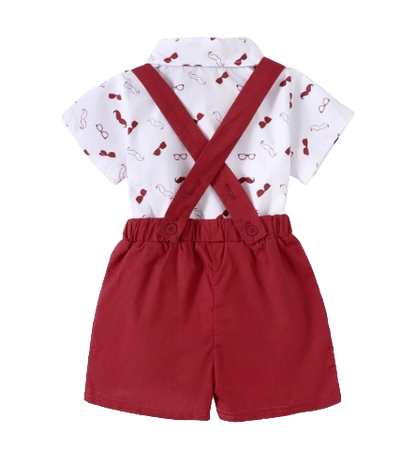 The Ryan - Short Sleeve Bodysuit with Bow + Suspender Pants