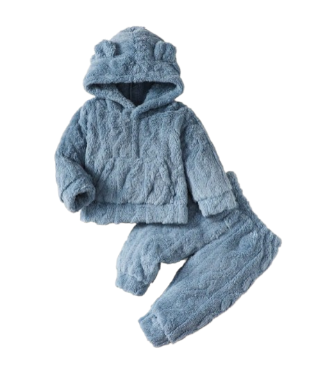 The Samuel - Baby Boy Bear Ears Hat Furry Hoodie & Plain Pants