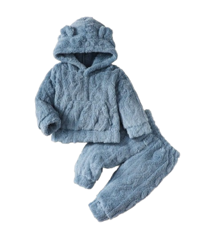 The Samuel - Baby Boy Bear Ears Hat Furry Hoodie & Plain Pants