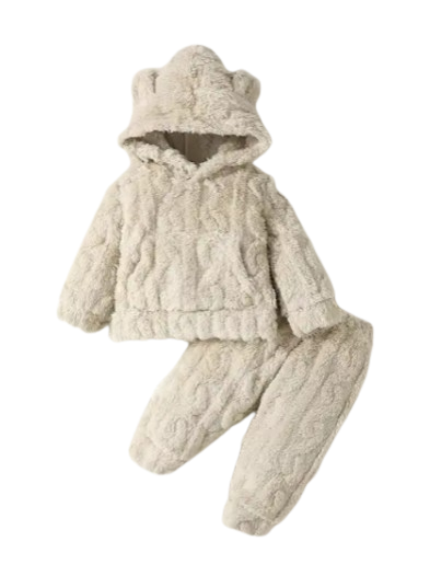 The Samuel - Baby Boy Bear Ears Hat Furry Hoodie & Plain Pants