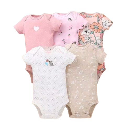 The Santiago - Baby Unisex 5pcs Cartoon Print Romper Set A