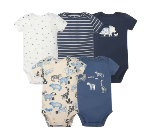 The Santiago - Baby Unisex 5pcs Cartoon Print Romper Set B