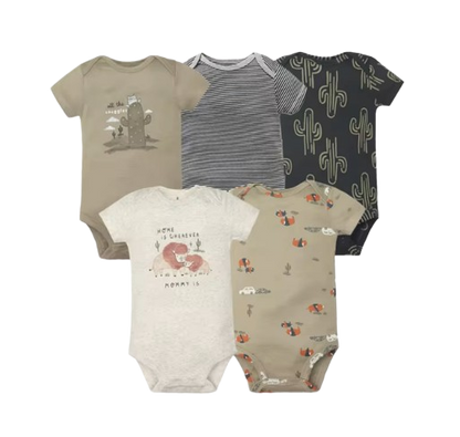 The Santiago - Baby Unisex 5pcs Cartoon Print Romper Set