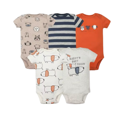 The Santiago - Baby Unisex 5pcs Cartoon Print Romper Set