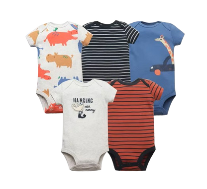 The Santiago - Baby Unisex 5pcs Cartoon Print Romper Set