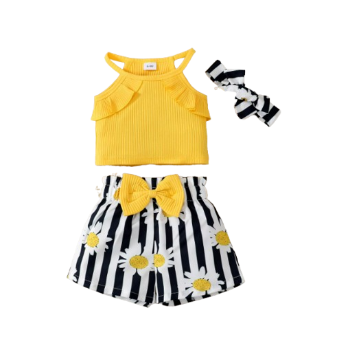 The Sarah - Baby Girl Yellow Floral Printed Bow Dress