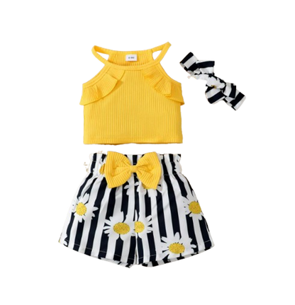 The Sarah - Baby Girl Yellow Floral Printed Bow Dress