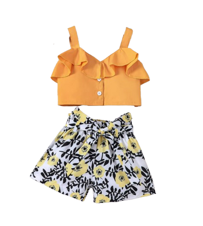 The Savannah - Baby Girl Ruffled Camisole Top + Printed Shorts