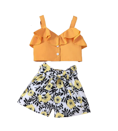 The Savannah - Baby Girl Ruffled Camisole Top + Printed Shorts