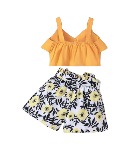 The Savannah - Baby Girl Ruffled Camisole Top + Printed Shorts