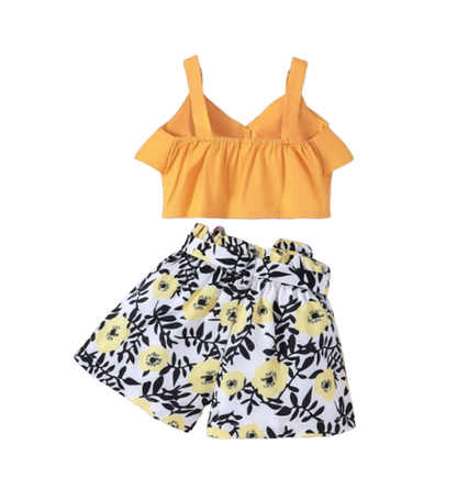 The Savannah - Baby Girl Ruffled Camisole Top + Printed Shorts