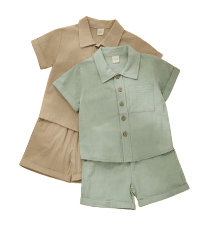 The Semaj - Baby Boy Solid Color Short Sleeve Button Down Shirt Tops & Shorts